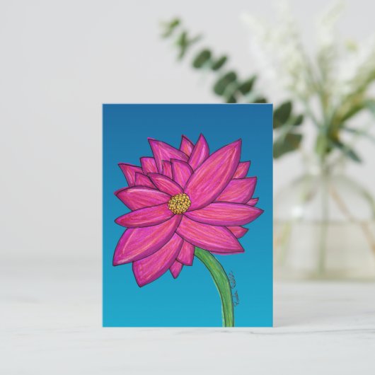 Carte Postale Fuchsia Pink Flower with blue background (Debout devant)