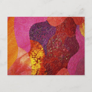 Carte Postale Fuchsia rose orange et violet courtepointe