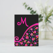 CARTE POSTALE FUCHSIE ROSE NOIR DÉCO MONOGRAM ABSTRAIT (Debout devant)