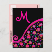 CARTE POSTALE FUCHSIE ROSE NOIR DÉCO MONOGRAM ABSTRAIT (Devant / Derrière)