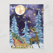 Carte Postale Full Moon over Reindeer With Sleigh (Devant)