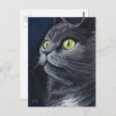 Carte Postale Fumé | Portrait de chat gris bleu vert teint (Devant / Derrière)