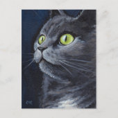 Carte Postale Fumé | Portrait de chat gris bleu vert teint (Devant)
