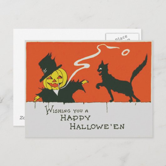 Carte Postale Fumer Écarette Jack O' Lanterne Chat noir (Devant / Derrière)