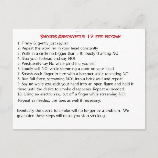 Carte Postale Fumeurs 12 étapes (Devant)