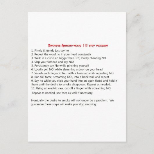 Carte Postale Fumeurs 12 étapes (Devant)