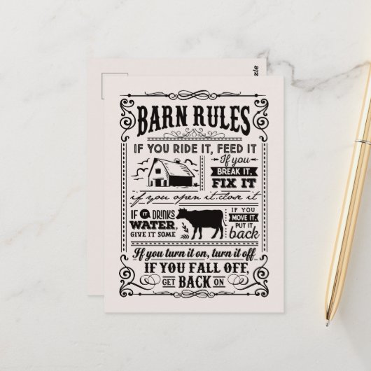 Carte Postale Fun Barne règles ajouter le message invité (Devant/Arrière en situation)