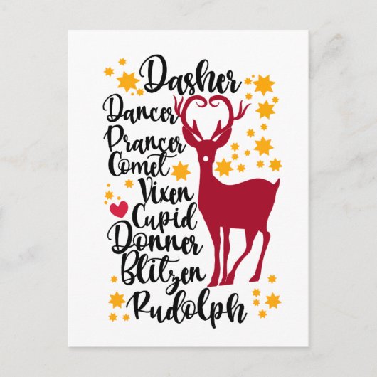 Carte Postale Fun Black Script Père Noël Reinder Nom Noël (Devant)