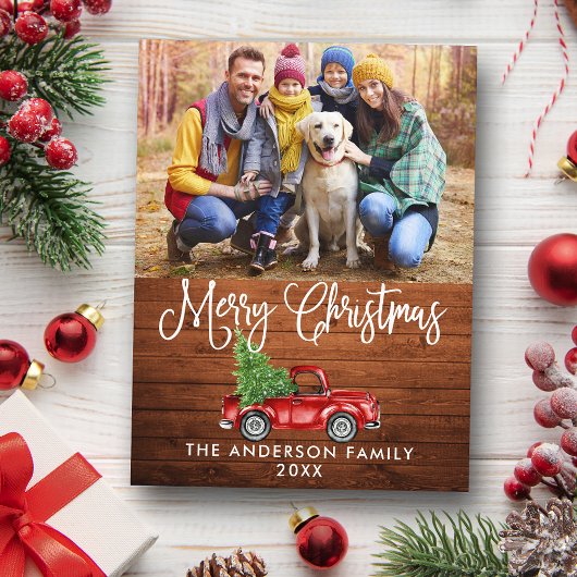 Carte Postale Fun Calliage Noël Bois Rouge Camion Photo