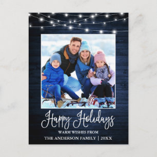 Carte Postale Fun Calligraphie Blue Wood Lights Photo Holiday
