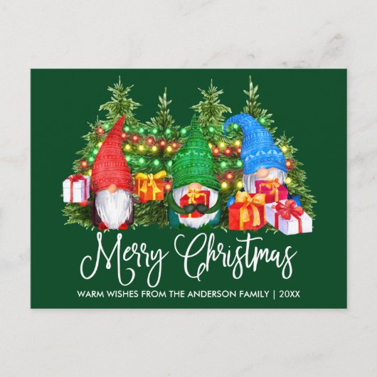Carte Postale Fun Calligraphie Joyeux Noël Gnomes Vert (Devant)