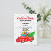 Carte Postale Fun Camion Rouge Blanc Neige Arbre Lumières Fête (Debout devant)