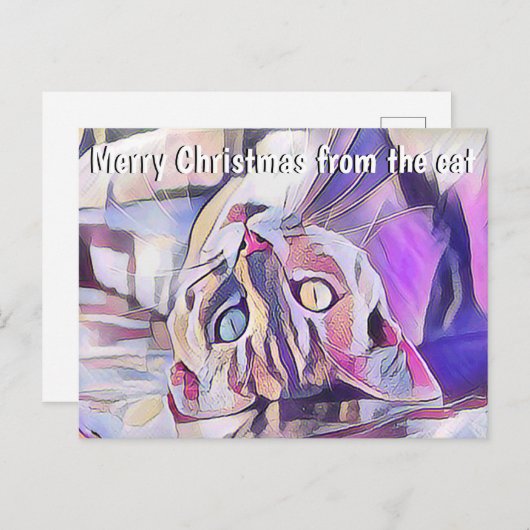 Carte Postale Fun Cat Pop Art Joyeux Noël Fêtes Salutations (Devant / Derrière)
