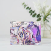 Carte Postale Fun Cat Pop Art Joyeux Noël Fêtes Salutations (Debout devant)