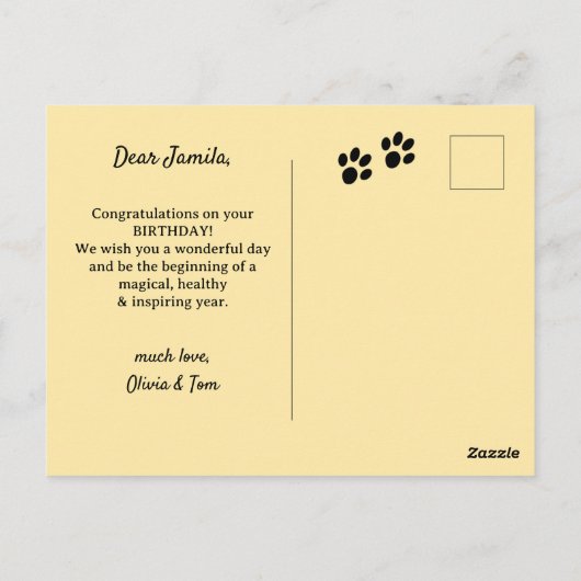 Carte Postale Fun Chat et gâteau Retro Anniversaire (Dos)