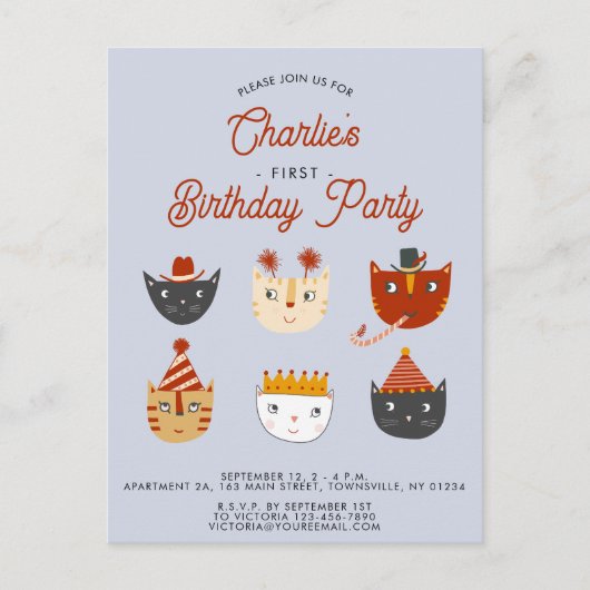 Carte Postale Fun Chat Personnalisé 1er Anniversaire Fête Invita (Devant)