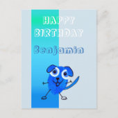 Carte Postale Fun Chien Bleu Dessin Joyeux Anniversaire Enfants (Devant)