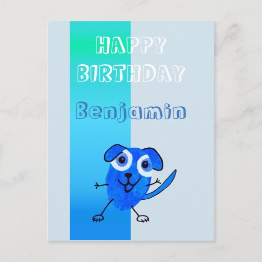 Carte Postale Fun Chien Bleu Dessin Joyeux Anniversaire Enfants (Devant)
