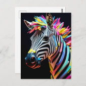 Carte Postale Fun coloré Zebra (Devant / Derrière)