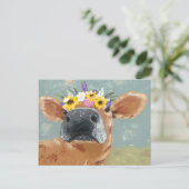 Carte Postale Fun de ferme - Vache avec couronne de fleurs (Debout devant)