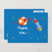 Carte Postale Fun explosion de vaisseaux spatiaux garçons merci (Devant / Derrière)