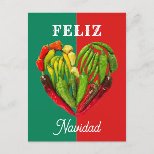 Carte Postale Fun Festive Feliz Navidad Chili Peppers Coeur