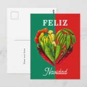 Carte Postale Fun Festive Feliz Navidad Chili Peppers Coeur (Devant / Derrière)