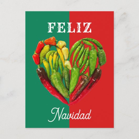 Carte Postale Fun Festive Feliz Navidad Chili Peppers Coeur (Devant)