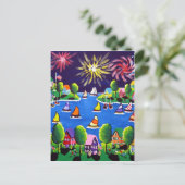 Carte Postale Fun Fireworks 4 juillet Folk Art (Debout devant)