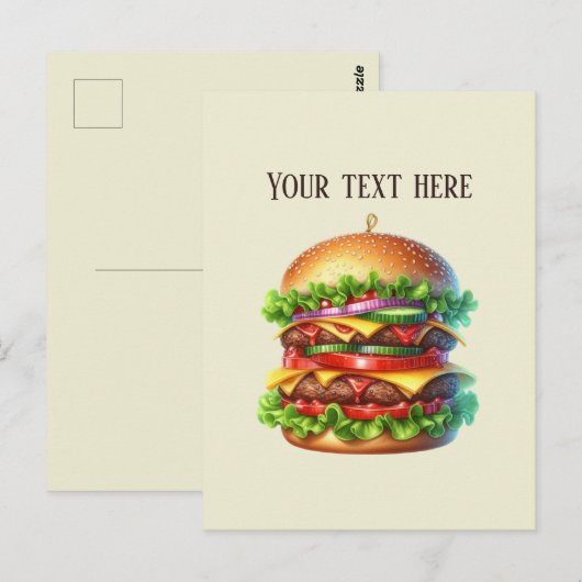 Carte Postale Fun Hamburger add message business name (Devant / Derrière)