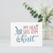 Carte Postale Fun Knit ou Gym Dilemna pour Knitters & Fils (Debout devant)