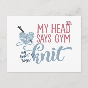 Carte Postale Fun Knit ou Gym Dilemna pour Knitters & Fils