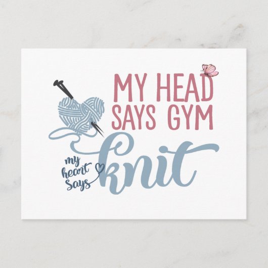 Carte Postale Fun Knit ou Gym Dilemna pour Knitters & Fils (Devant)