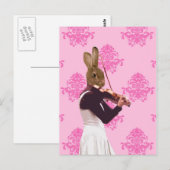 Carte Postale Fun lapin jouant du violon (Devant / Derrière)