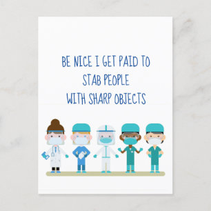 Carte Postale Fun Nurse Doctor Stab Personnes Sharp Objets Citat