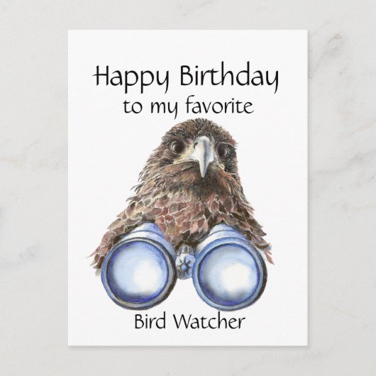 Carte Postale Fun Oiseau Watcher Anniversaire Pun Hawk jumelles (Devant)