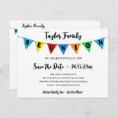 Carte Postale Fun Pennant Famille Réunion Enregistrer la date Ca (Devant / Derrière)