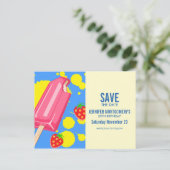 Carte Postale Fun Pink Popsicle et Fraises Save The Date (Debout devant)