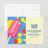 Carte Postale Fun Pink Popsicle et Fraises Save The Date (Devant / Derrière)