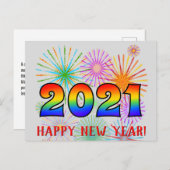 Carte Postale Fun, Rainbow Colors 2021 + "HEUREUX NOUVEL AN !" (Devant / Derrière)
