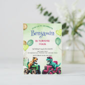 Carte Postale Fun Rawr dinosaure tracteur camion ballon Annivers (Debout devant)