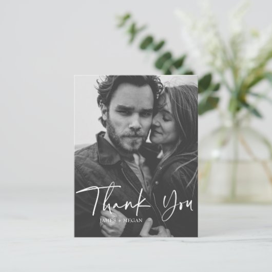 Carte Postale Fun Script Calligraphie Photo Mariage Merci (Debout devant)