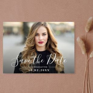 Carte Postale Fun script graduation save the date photo