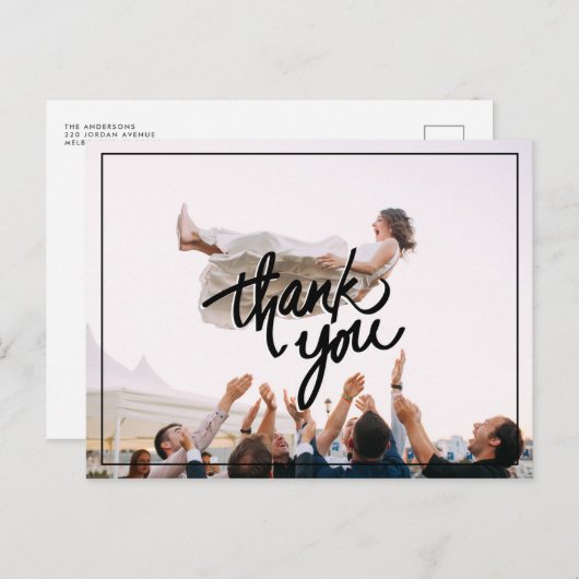 Carte Postale Fun Script moderne Photo Mariage Merci (Devant / Derrière)