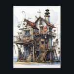 Carte Postale Fun Seaside Shopping Art<br><div class="desc">Propriétés de cabane de bord de mer amusant,  art parfait pour compléter votre message traditionnel.</div>