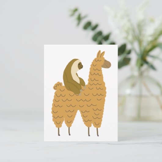 Carte Postale Fun Sloth Riding a Llama (Debout devant)