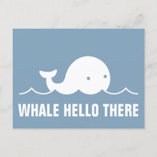 Carte Postale Fun Whale Hello There Pun White sur Blue Postcard
