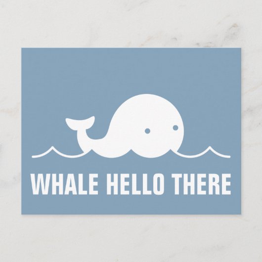 Carte Postale Fun Whale Hello There Pun White sur Blue Postcard (Devant)