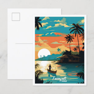 Carte Postale Funafuti Tuvalu Vintage voyage d'art Illustration