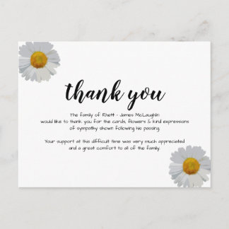 Carte Postale Funeral Sympathy Thank you Card
